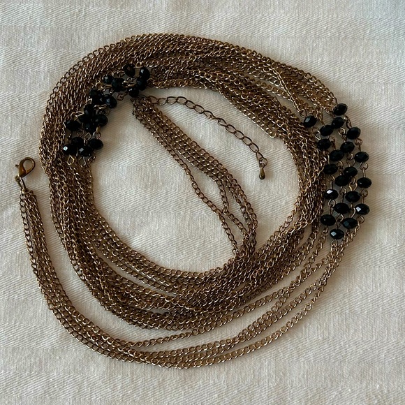 Retro Multi Strand Long Gold Black Bead Necklace - Picture 4 of 6